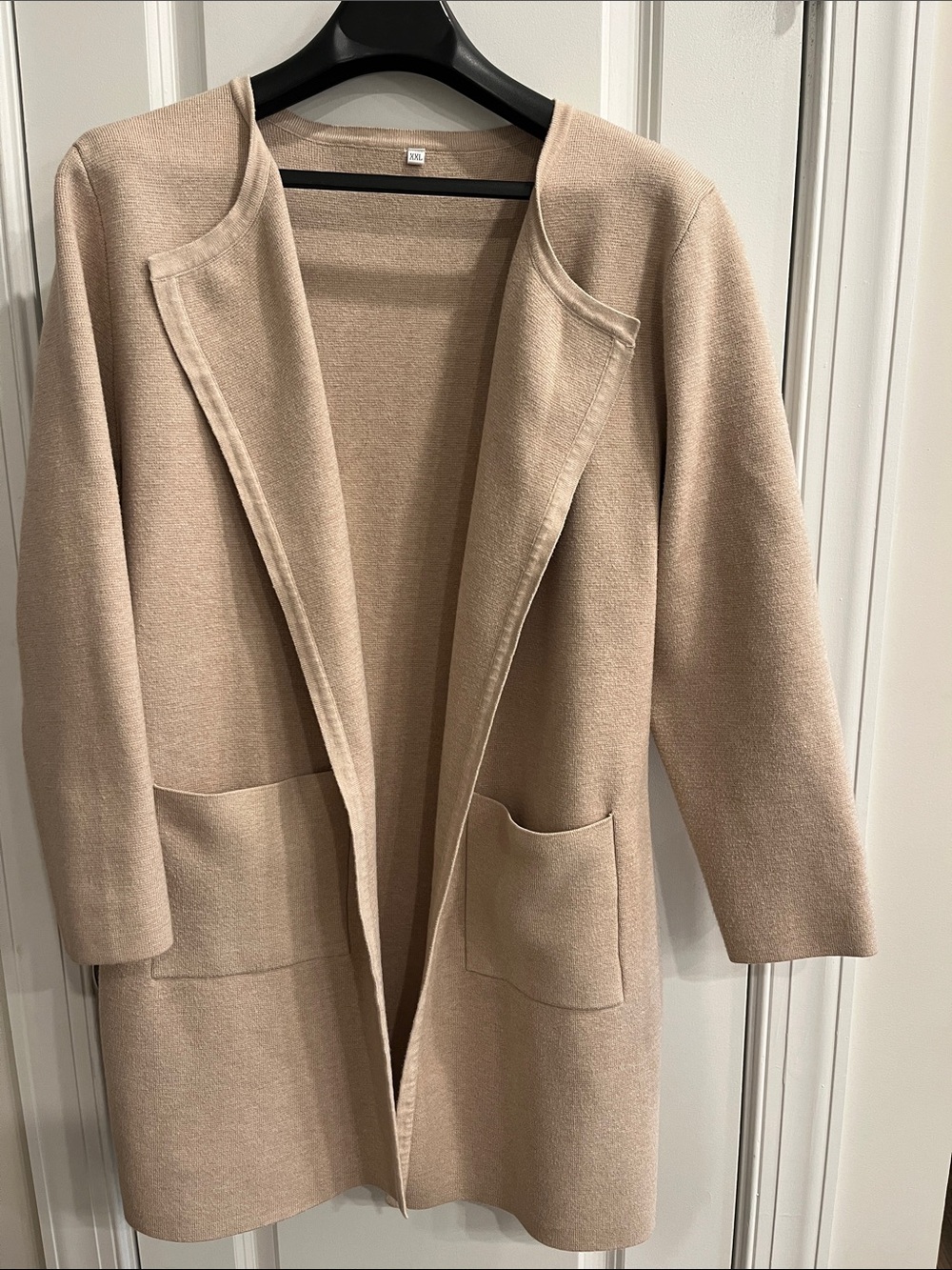 Beige Open-Front Women's Long Line Sweater Cardigan/Shacket